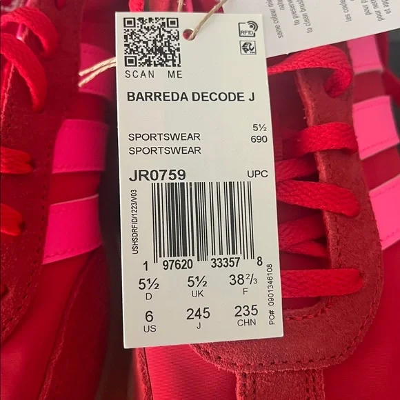 Adidas Barreda Decode J Sneakers in Red & Hot Pink with Gum Sole - Picture 4 of 5